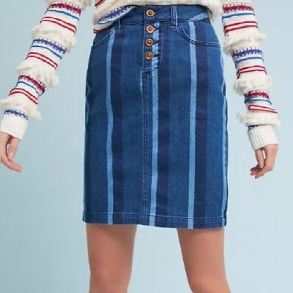 Maeve Anthropologie Striped Denim Skirt 4 - Picture 8 of 9